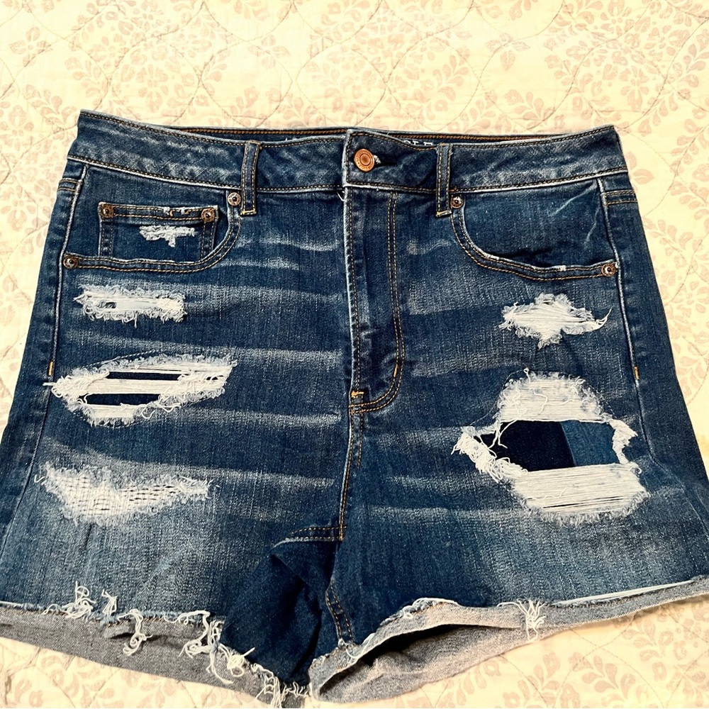 American Eagle Outfitters Blue Jean Shorts Distressed High-Waisted